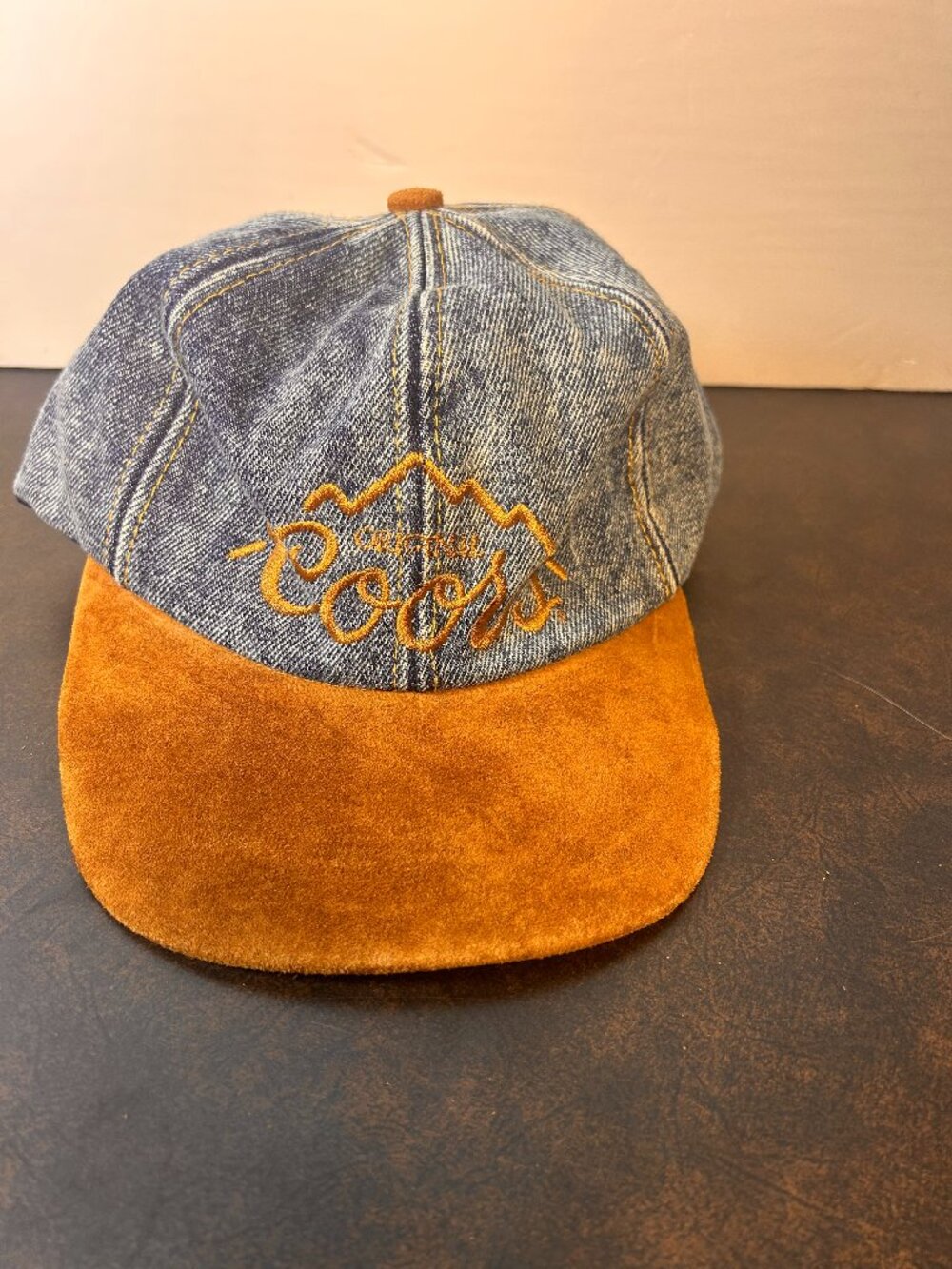 Vintage 90's  Coors Beer Denim Acid Washed Baseball Cap Hat Suede Brim